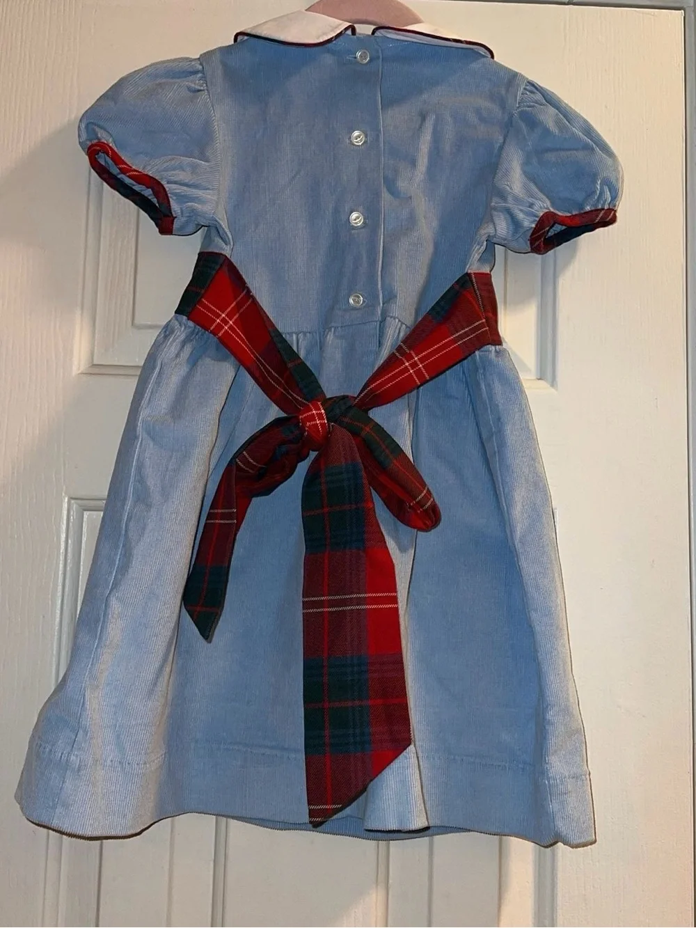 The Beaufort Bonnet Company Light Blue Corduroy Christmas Dress